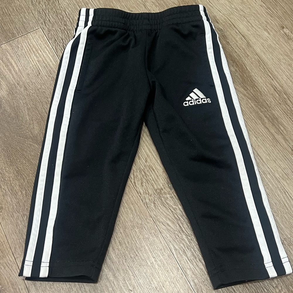 Adidas Kids Black Joggers with White Stripes